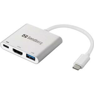 Sandberg Mini USB-C HUB, HDMI+USB, stříbrný; 136-00