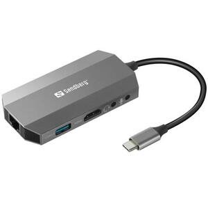 Sandberg USB-C 6-in1 Travel Dock, HDMI+SD+USB+jack+RJ45+USB-C(100W); 136-33