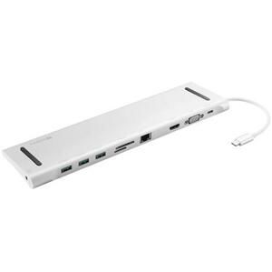 Sandberg USB-C 10v1 dokovací stanice, HDMI+3xUSB+RJ45+VGA+TF/SD+jack+USB-C(100W), stříbrný; 136-31