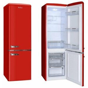 Výstavka Amica KGCR 387100 R - retro kombinovaná chladnička s mrazákem dole, červená; KGCR 387100 R- Výstavka