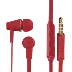Hama sluchátka s mikrofonem Joy, špunty, regulace hlasitosti, červená; 184010