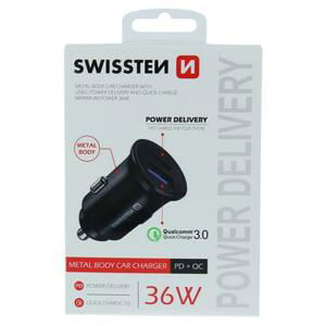 Swissten CL adaptér power delivery USB-C + quick charge 3.0 36w metal černý; 20111760