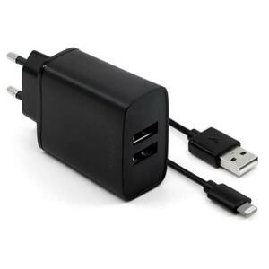 Síťová nabíječka FIXED s 2xUSB výstupem, 15W Smart Rapid Charge, černá; FIXC15-2U-BK