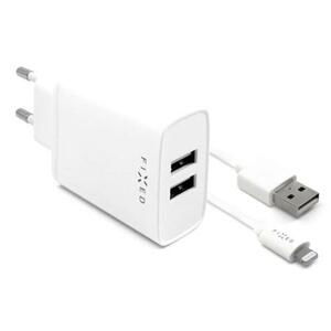 Set síťové nabíječky FIXED s 2xUSB výstupem a USB/Lightning kabelu, 1m, MFI certifikace, 15W Smart Rapid Charge, bílá; FIXC15-2UL-WH