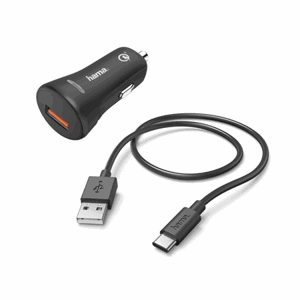 Hama set rychlá USB nabíječka do vozidla Quick Charge 3.0, 19,5 W + kabel USB A-C 1,5 m; 183231