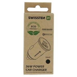 Swissten cl adaptér power delivery USB-C + quick charge 3.0 36w metal černý (eco balení); 20111760ECO
