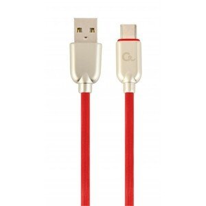 Kabel CABLEXPERT USB 2.0 AM na Type-C kabel (AM/CM), 1m, pogumovaný, červený, blister, PREMIUM QUALITY; CC-USB2R-AMCM-1M-R