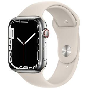 Apple Watch Series 7 Cell, 45mm Silver/Steel Case/Starlight SportBand; mkjv3hc/a