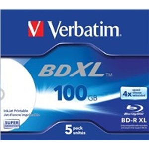 Verbatim BD-R XL (5-pack)Blu-Ray/Jewel/DL/4x/100GB/ WIDE WHITE INKJET PRINTABLE HARDCOAT SURFACE 43789; 43789