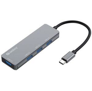 Sandberg USB-C HUB, 1x USB 3.0 a 3x USB 2.0, stříbrný; 336-32