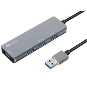 Sandberg USB-A HUB, 1x USB 3.0 a 3x USB 2.0, stříbrný; 333-67