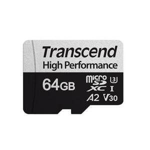Transcend 64GB microSDXC 330S UHS-I U3 V30 A2 (Class 10) paměťová karta (bez adaptéru), 100MB/s R, 60MB/s W; TS64GUSD330S
