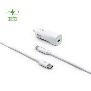 Set autonabíječky FIXED s USB-C výstupem a USB-C/USB-C kabelu, podpora PD, 1 metr, 18W, bílý; FIXCC18-CC-WH