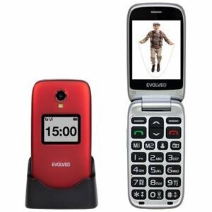 Evolveo EasyPhone FP, vyklápěcí mobilní telefon 2.8" pro seniory s nabíjecím stojánkem (červená barva); EP-770-FPR