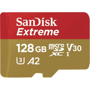 SanDisk Extreme microSDXC card for Mobile Gaming 128 GB 190 MB/s and 90 MB/s, A2 C10 V30 UHS-I U3; SDSQXAA-128G-GN6GN