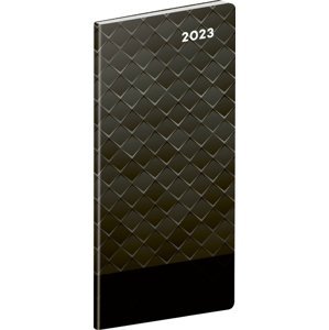 Kapesní diář Černý kov 2023, plánovací měsíční, 8 × 18 cm; PGD-MESPL-31099