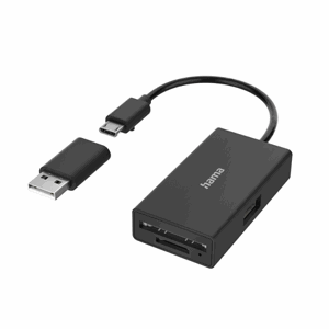 Hama USB 2.0 OTG Hub/čtečka karet, 3 porty, USB-A, microSD, včetně USB-A adaptéru; 200125