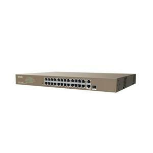 Tenda TEF1126P-24-410W - PoE AT Switch 370Watt, 24xRJ45 10/100 Mbps PoE, 2x Gigabit Uplink RJ45/SFP, Fanless, Kov; TEF1126P-24-410W