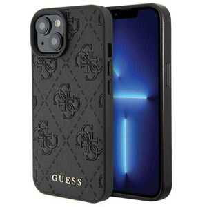Guess kryt na iPhone 15 6.1" Black Leather 4G Stamped