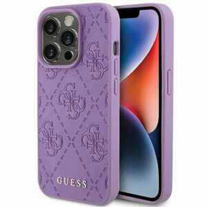 Guess kryt na iPhone 15 PRO 6.1" Purple Leather 4G Stamped