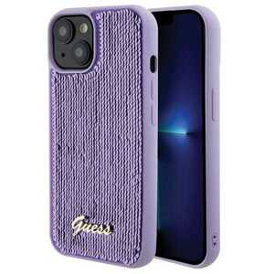 Guess hard silikonový obal iPhone 15 6.1" Purple Sequin Script Metal