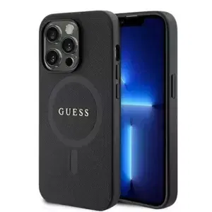 Guess hard silikonový obal iPhone 15 PRO 6.1" black Saffiano MagSafe