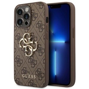 Guess hard silikonový obal iPhone 15 PRO 6.1" brown 4G Big Metal Logo