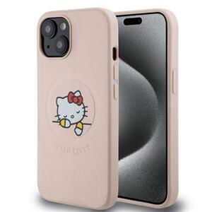 Hello Kitty silikonový obal na iPhone 15 6.1" Pink Silicone Asleep Logo MagSafe