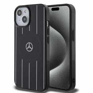 Mercedes hard obal na iPhone 15 6.1" Black DL Crossed Lines Pattern Leather MagSafe