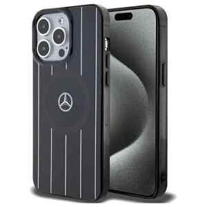 Mercedes hard obal na iPhone 15 PRO 6.1" Black DL Crossed Lines Pattern Leather MagSafe