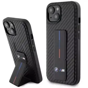 BMW hard silikonový obal na iPhone 15 6.1" black Grip Stand Smooth & Carbon