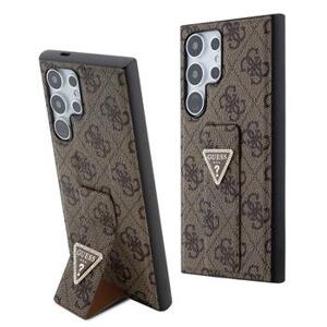 Guess hard silikonový obal Samsung Galaxy S24 ULTRA brown PU Grip Stand 4G Strass Triangle Metal Logo