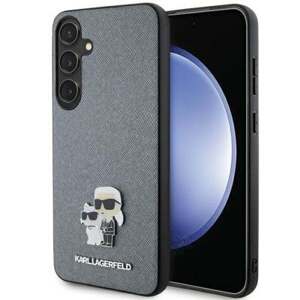 Karl Lagerfeld hard silikonový obal na Samsung Galaxy S24 PLUS Grey Saffiano Karl & Choupette Metal Pin