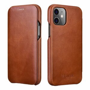 iCarer knížkové kožené pouzdro na iPhone 12 Pro MAX 6.7" Curved Edge Brown