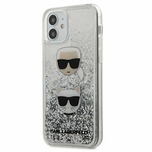 Karl Lagerfeld KLHCP12SKCGLSL hard silikonové pouzdro iPhone 12 Mini 5.4" silver liquid glitter Karl & Choupette