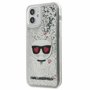 Karl Lagerfeld KLHCP12SLCGLSL hard silikonové pouzdro iPhone 12 Mini 5.4" silver liquid glitter Choupette