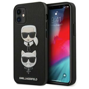 Karl Lagerfeld KLHCP12SSAKICKCBK hard silikonové pouzdro iPhone 12 Mini 5.4" black Saffiano Ikonik Karl & Choupette head