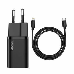 Basues Super Si 1C rychlonabíječka USB-C 20W PD EU s kabelem Lightning 1m Black