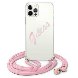 Guess GUHCP12MCRTVSPI hard silikonové pouzdro iPhone 12 / 12 Pro 6.1" pink Script Vintage with cord