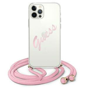 Guess GUHCP12LCRTVSPI hard silikonové pouzdro iPhone 12 Pro MAX 6.7" pink Script Vintage with cord
