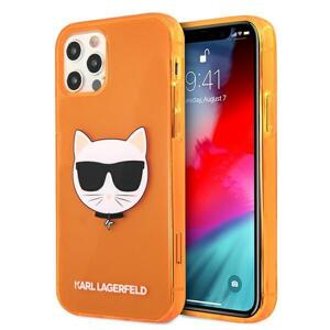 Karl Lagerfeld KLHCP12MCHTRO hard silikonové pouzdro iPhone 12 / 12 Pro 6,1" orange glitter Choupette fluo