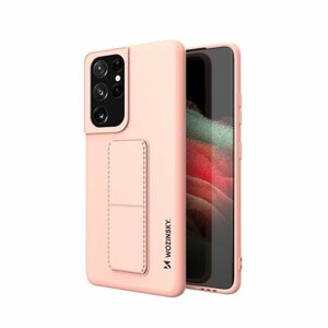 Wozinsky Flexibilní silikonové pouzdro se stojánkem na Samsung Galaxy S21 ULTRA 5G pink