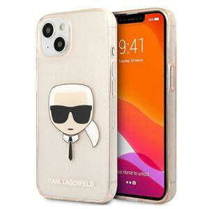 Karl Lagerfeld KLHCP13SKHTUGLGO hard silikonové pouzdro iPhone 13 Mini 5.4" gold Glitter Karl`s Head