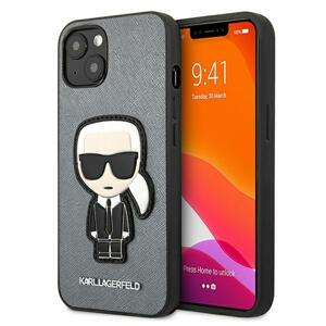 Karl Lagerfeld KLHCP13SOKPG hard silikonové pouzdro iPhone 13 Mini 5.4" silver Saffiano Ikonik Karl`s Patch