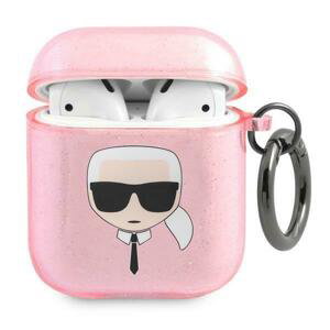 Karl Lagerfeld KLA2UKHGP pouzdro na AirPods 2. Generace / 1. Generace Pink glitter Karl`s head