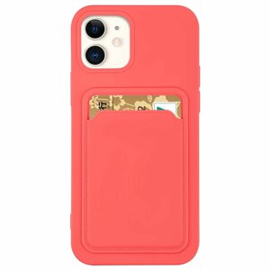 Silikonové pouzdro s kapsou na iPhone 12 Pro MAX 6.7" pink-orange