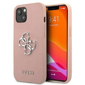 Guess GUHCP13MSA4GSPI hard silikonové pouzdro iPhone 13 6.1" pink Saffiano 4G Metal Logo