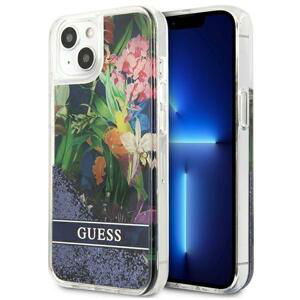 Guess GUHCP13SLFLSB hard silikonové pouzdro iPhone 13 Mini 5.4" blue Flower Liquid Glitter