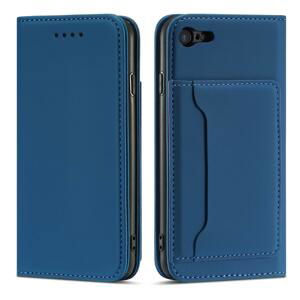 Magnet Card Case elegantní knížkové pouzdro s venkovní kapsou na iPhone SE 2022/SE 2020/8/7 Blue