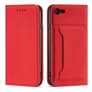 Magnet Card Case elegantní knížkové pouzdro s venkovní kapsou na iPhone SE 2022/SE 2020/8/7 Red